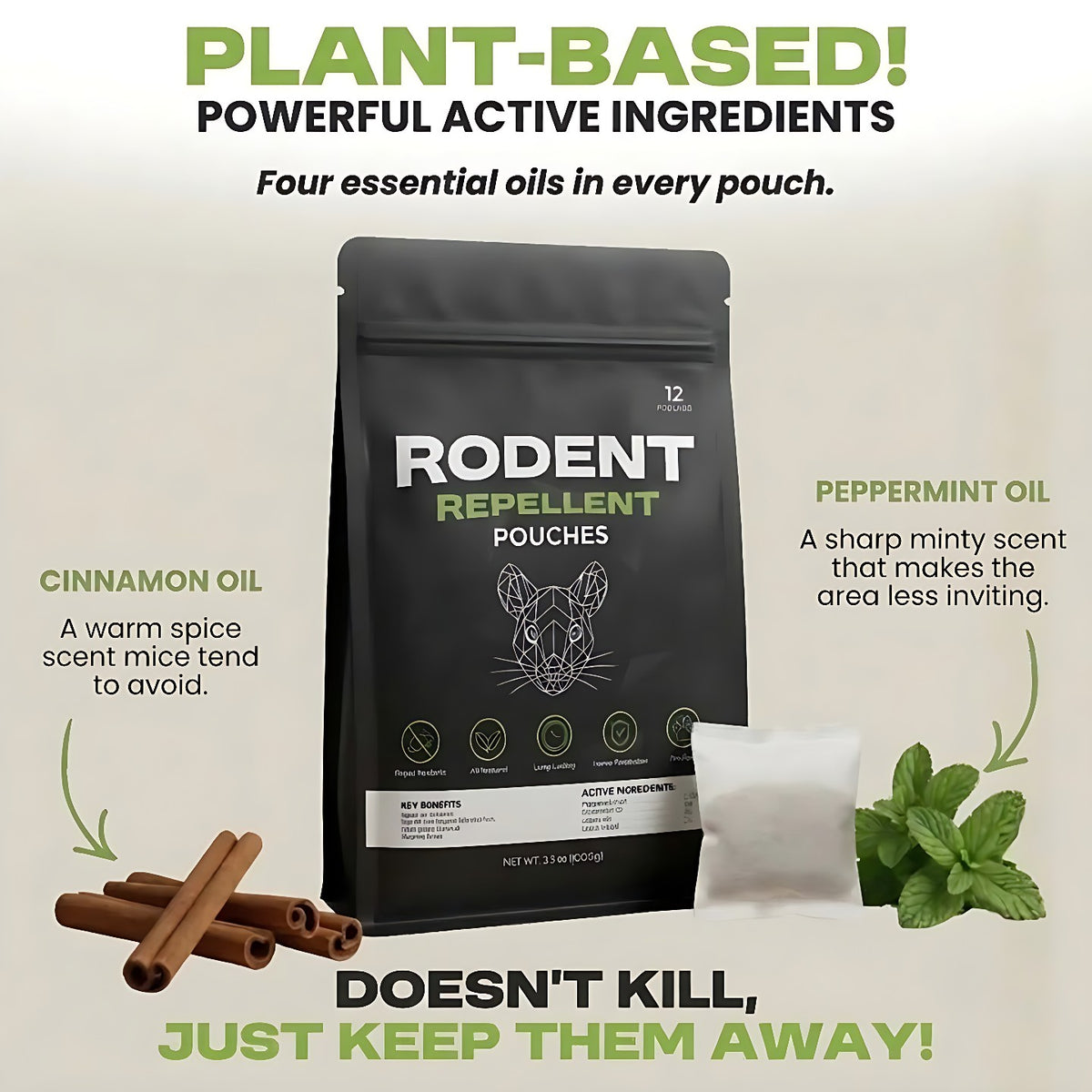 Plant-based pouches made with peppermint and cinnamon oil